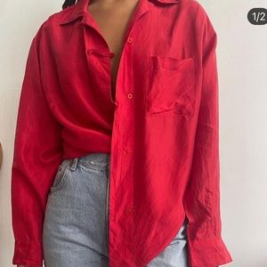 Vintage 100% silk red blouse with toggle closure beauty button detail medium